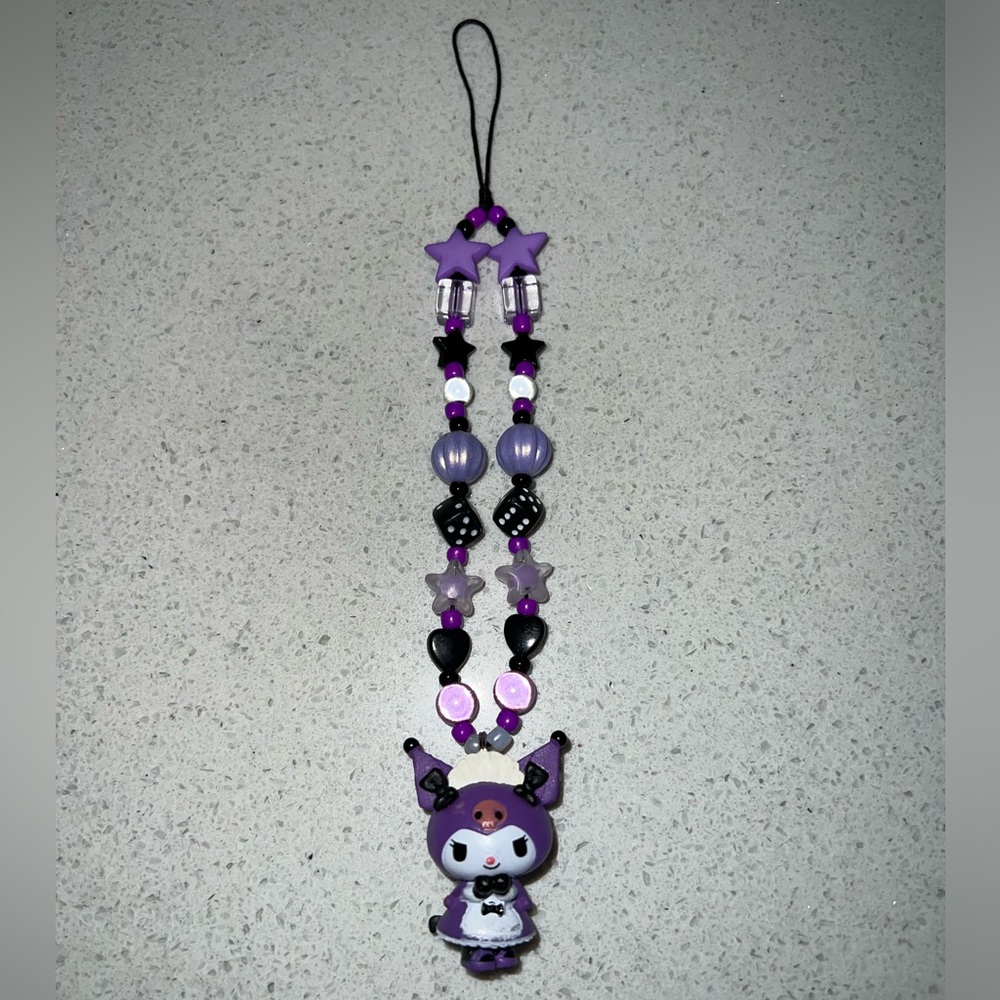 sanrio kuromi lolita charm purple beaded phone strap